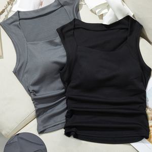 TEMU 요가용 패딩 내장 리브 탱크 탑 투피스 세트, 운동용 핏 롱 스포츠 브라