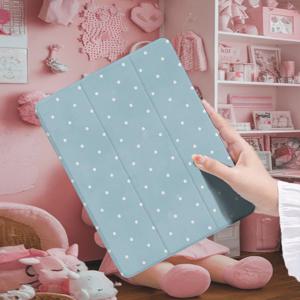 TEMU 가벼운 폴카 도트 아이패드 케이스 - 10.9/10.2/Air4/5/Pro11/10.2Th/12.9/9.7인치 아이패드용 접이식 TPU 디자인, 충격 방지 보호 커버, 투명한 뒷면, 귀여운 태블릿 액세서리 | 폴카 도트 패턴 | 투명한 뒷면 커버, Cas용 아이패드 케이스