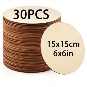 TEMU 30개, 15x15cm / 6x6인치 라운드 목재 조각, DIY 목판, 수공예 및 장식용, 문 표지 라벨, 홈 데코, 친구와 가족을 위한 선물, 레이저 컷팅, 우드 버닝, 건축 모델, 스테인딩