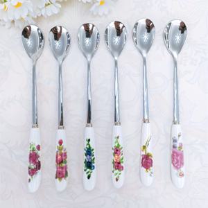 TEMU 6개 우아한 스테인레스 스틸 커피 숟가락, 꽃무늬 세라믹 손잡이 - 설탕, 꿀, 밀크 티, 등 섞기 완벽 - 크리스마스, 부활절, 추수 감사절, 데이, 어머니의 날, 등에 이상적인 주방 및 식사 액세서리, 커피 액세서리 | 꽃무늬 세라믹 손잡이 | 내구성 숟가락, 커피 숟가락