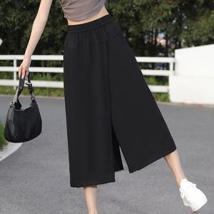 TEMU 여성용 여름 패션 루즈핏 편안한 신축성 허리 미디 스커트팬츠