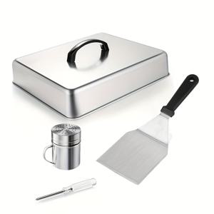 TEMU 직사각형 그릴 커버, 스테인레스 스틸 치즈 녹이기 돔 스팀러 뚜껑, 중량급 베이킹 팬 바베큐 액세서리 플랫 탑 철판 그릴 주방 실내 및 실외에 적합, 식기 세척기에서 안전