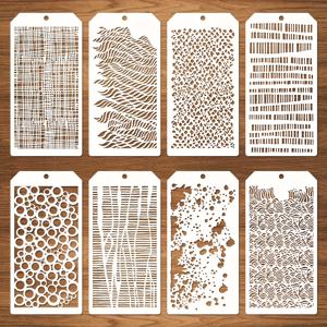 TEMU 8개 혼합 텍스처 페인팅 템플릿 세트 - 층층 구조 버블 포인트 웨이브 크랙 스플래시 기하학 패턴, 카드 캔버스 믹스 미디어 스프레이 아트 프로젝트용