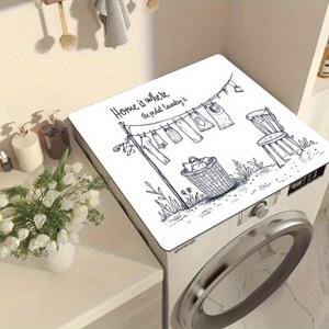 TEMU 폴리에스터 다이아템 물샘 흙 소재로 제작된 데코레이티브 빈티지 스타일 스케치 세탁기 상단 커버 패드입니다. 미끄럼 방지 및 흡수성 특징이 있으며, 향수를 불러일으키는 스케치 디자인으로 세탁실 액세서리에 완벽합니다.