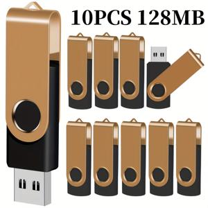 TEMU 10개 골드 USB 2.0 플래시 드라이브 고속 회전 메모리 스틱, 128MB/256MB/512MB/4GB/16GB 용량, 데스크탑 & 노트북 저장에 이상적, 비즈니스 선물