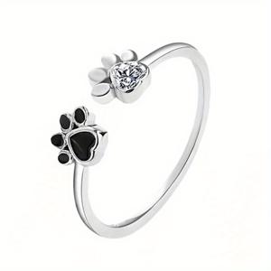 TEMU 조이허스 여성용 조절 가능한 고양이 발바닥 반지 - K 도금 하트형 합성 지르코니아와 발바닥 프린트 인레이, 귀여운 4월 생일석 주얼리 고양이 애호가를 위한 선물, 사계절 착용 가능