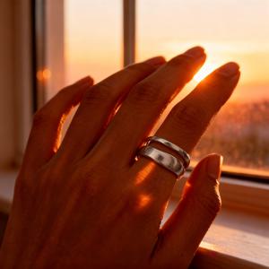 TEMU 더블 레이어 기하학 디자인 조절 가능 반지, 심플하고 우아한 개성 있는 스테인리스 스틸 링, 여성 선물, 캐주얼 복장 및 휴가·행사용 다목적 액세서리