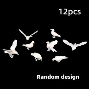 TEMU 6/12개 시뮬레이션 미니 비둘기 모형 - 흰색 ABS 수지 장식품, 모래 테이블 및 미니어처 장면 창의적인 디스플레이에 적합 - 성인을 위한 내구성 있는 장식품