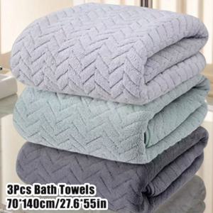 TEMU 3개 세트 대형 목욕타월, 70x140cm/27.6x55인치, 밀기둥 물결 무늬 디자인, 고흡수력, 부드럽고 편안한 소재, 다양한 색상, 욕실·헬스장·사우나룸용