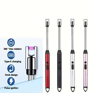 TEMU 4개 USB 충전식 전기 라이터 - 긴 모양 디자인, 펄스 점화, 양초 및 가스레인지에 적합 - 바베큐, 피크닉 및 가정용으로 완벽.