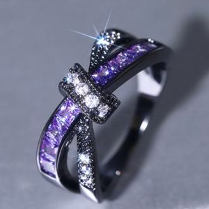 TEMU JOYHERS 여성용 고딕 링 - 퍼플 합성 지르코니아 인레이, 건메탈 도금, 2월 탄생석 주얼리, 파티, 카니발, 데일리웨어에 적합 - 사계절 우아한 보우형 링