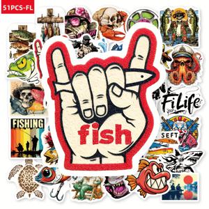 TEMU 51개입 해골 낚시 루어 스티커 | 야외 루어 낚시 상자 장식 스티커, 노트북, 휴대폰, 여행 가방에 적합 | 아버지 및 낚시 애호가를 위한 이상적인 선물, 자가 접착, 혼합 색상, PVC 재질