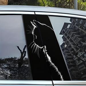 TEMU 2개 세트 우아한 고양이 도어 포스트 스티커 - 자가 접착 방수 & 스크래치 방지 비닐 B-필러 데칼, 광택 블랙 & 화이트 자동차 장식, 트럭 및 SUV용, 간편 적용/제거, 잔여물 없음, 차량 스타일링, 슬림 실루엣, 펫 러버를 위한 창문 데칼