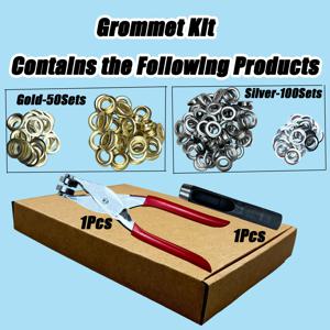 TEMU 1/2인치 12mm 그로멧 도구 키트, 가죽 구멍 펀치 플라이어 포함 금색 및 은색 메탈 아이렛 150개 세트, 신발·가방·벨트용