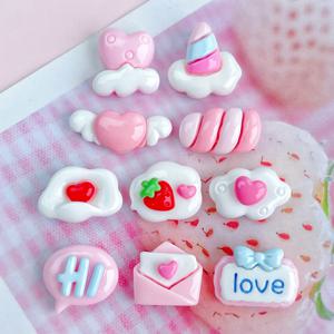 TEMU 20개 랜덤 혼합 미니 핑크 시리즈 레진 장식 비즈 (하트, 구름, 글자 참 포함), 플랫백 패치 DIY 헤어 액세서리, 귀걸이, 네일 아트, 크림폰 케이스 장식용