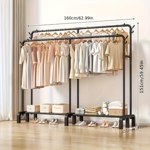TEMU 1개 헤비듀티 스탠딩 옷걸이 & 신발장 - 튼튼한 금속 의류 보관대, 공간 절약형 디자인, 거실, 침실, 현관에 적합 - 간편 조립, 8.16kg 지지 - 아파트, 기숙사, 사무실에 이상적 - 블랙/화이트, 신발 정리함, 침실 정리,컴팩트 디자인,기숙사 가구