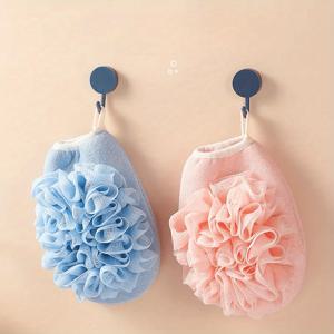 TEMU 2개 세트 각질 제거 목욕 장갑 - 바디, 얼굴, 스파 마사지용 강력한 스크럽 - 부드럽고 내구성이 뛰어난 표면 - 보관을 위한 편리한 후크 - 욕실 및 살롱에 적합 - 부드럽고 밝은 베이지색 투톤 플로럴 디자인, 부드럽고 유연한 소재