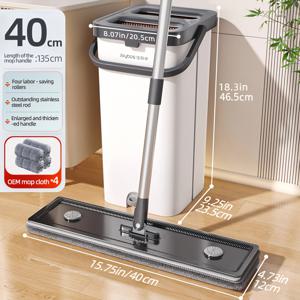 TEMU 청소용 물걸레 세트, 바닥 청소용 물걸레, 가정용 물걸레와 양동이 세트 (물빼기 기능 포함), 양동이 크기 23.5*20*46.5cm, 물걸레 크기 40*12*136cm, 모든 바닥 및 창문 청소에 적합