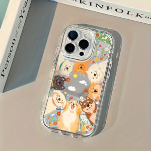 TEMU 휴대폰 케이스 - 귀여운 강아지, 아이폰 17/17 Air/17 Pro Max/16 Pro Max/15/14/13/12/11 시리즈 미러 폰 케이스에 이상적인 컴팩트 크리스마스 선물, 여성에게 완벽한 미러 기능을 갖춘 럭셔리 보호 케이스