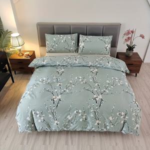 TEMU 밝은 색상 매화무늬 이불 커버 및 베개 커버 3종 세트, 폴리에스터 섬유 세트/베개 커버 2개/이불 커버 1개/학생용 침대/더블 침대/풀 사이즈 침대/킹 사이즈 침대/수축 방지 및 변색 방지 - 부드럽고 피부 친화적이며 땀 흡수성 좋음/관리가 쉬움/사계절용
