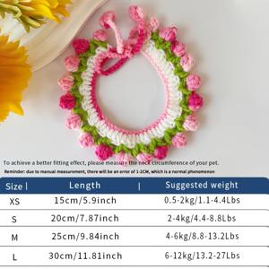 TEMU 수제 크로셰 펫 칼라 - 고양이 & 소형견용, 조절 가능한 후크 - 꽃 & 폼폼 트림, 사계절 부드럽고 통기성 좋은 멀티사이즈 (XS/S/M) - 포메라니안, 치와와, 새끼고양이용 - 사진 잘 받는 액세서리