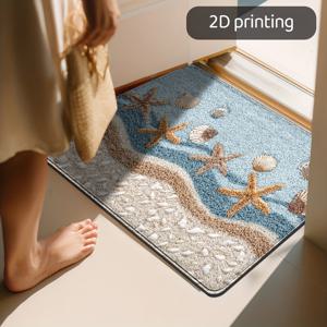 TEMU 2D 프린팅 1개 별모양 조개 바닥 매트, 미끄럼 방지 해변 욕실 매트, 연한 파란색 베이지 터키석 소재, 부엌, 욕실, 현관, 침실 홈 데코레이션용, 내구성 강함