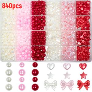 TEMU 6mm 아크릴 비즈 3가지 색상으로 구성된 840개 세트입니다. 리본, 복숭아 하트, 다섯잎 별이 포함되어 있어 팔찌, 목걸이, 키링과 같은 수제 주얼리 제작에 적합합니다.