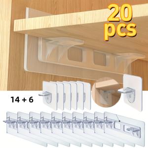 TEMU 20개 투명 아크릴 선반 브래킷, 직사각형 14개, 사각형 6개 - 드릴 없이 접착 설치, 강력한 접착식 뒷면이 있는 튼튼한 선반 지지대, 주방 캐비닛, 책장, 욕실 및 사무실에 적합 - 공간 절약형 정리