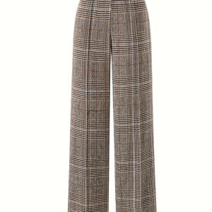 TEMU 가을/겨울 신상 프렌치 스타일 빈티지 디자인 고급 패션 캐주얼 체크무늬 솔리드 컬러 우아한 슬림핏 편안한 플리스 혼방 캐주얼 팬츠