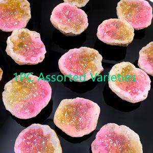 TEMU 1개 YOUNAIERZX 동굴 석재 - 노란색 & 분홍색 오라가 있는 화이트 아게이트 지오드, 홈 데코, 명상, 스톤 선물, 전시 컬렉션용 (1개)