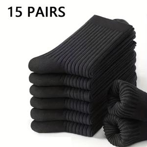 TEMU 남성용 세로 줄무늬 미드 튜브 양말 5/10/15켤레 | 블랙 소프트 남성 양말, 세로 텍스처/통기성 메쉬 디자인, 3pcs 세트 선택 가능
