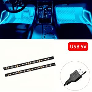 TEMU 24 LED 차량용 대시보드 조명 스트립 (USB 포트 포함) - 아이스 블루 네온 언더 대시 라이트, 모든 차량에 적합, 모던한 차량 내부 장식, 배선 불필요, 간편한 설치, 차량 내부 조명, 세련된 차량 액세서리, 내구성 좋은 플라스틱 조명