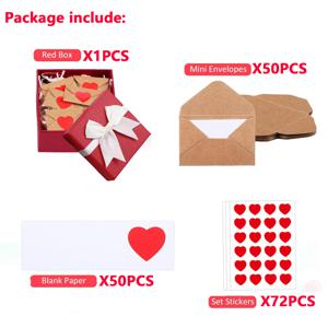 TEMU 50개 미니 러브 레터 카드 세트 (미니 봉투 50개, 러브 메모 50개, 러브 스티커 72개, 리본 선물 상자 포함). 남자친구, , 아내, 어머니, 딸, 아들, 아버지에게 완벽한 선물. 를 위한 러브 레터, 남편을 위한 