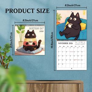 TEMU 2026년 핸드 드로잉 커피를 즐기는 아트 캘린더, 넉넉한 사각 그리드 디자인의 12개월 플래너, 월별 이미지 & 클로저, 가정, 사무실, 일상 정리, 크리스마스 & 새해 선물로 적합