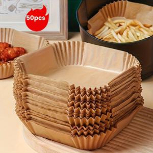 TEMU 50/100개 논스틱 에어프라이어 일회용 베이킹 페이퍼 라이너 - 방유, 방수, 방습, 베이킹 및 튀김 음식에 적합, 부활절, 어버이날, 아버지의 날 선물로 완벽, 에어프라이어 용품