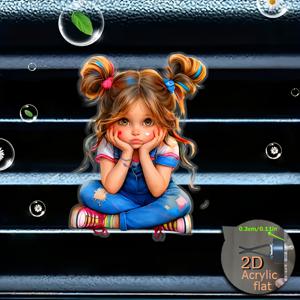 TEMU 2D 플랫, 1개 귀여운 소녀 리필 가능 차량용 방향제 향기 디퓨저 클립, 차량 통풍구 차량 내부 추가 장식, 차량용 향 디퓨저, 