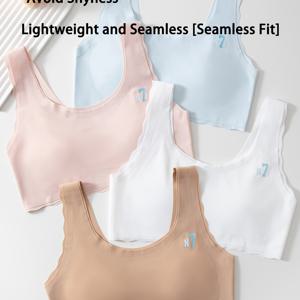 TEMU 4개입 소녀 및 청소년용 성장 브라, 스포츠 조끼, 통기성 속옷, 귀여운 고양이 모양 코스터, 사계절용 라운드넥 트레이닝 브라, 소녀 첫 브라 (손세탁 가능, 탈착식 패드 없음), 7-14세 소녀용