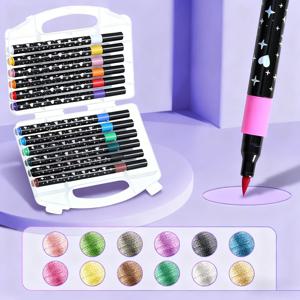 TEMU 1세트 (48/12색) 더블엔드 글리터 펜 - 빠른 건조 접착제 잉크, 미세한 팁, 스크랩북, 카드 만들기, 저널링, 페인팅용 - 48색 글리터 마커 세트, 및 공예용