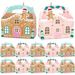 TEMU 12개 분홍 진저브레드 하우스 파티 선물 상자 진저브레드 맨 태그 포함 - 크리스마스, 베이비 샤워, 세례식, 성별 공개를 위한 종이 간식 용기 - 유니버설 축하 용품
