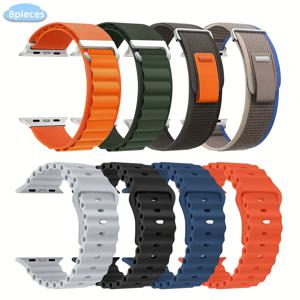TEMU 8개 세트, Apple Watch Ultra Band 49mm, 46mm, 45mm, 44mm, 42mm, 41mm, 40mm, 38mm 호환, 남녀 공용, 통기성 트레일 루프, 알파인 루프, 탄성 밴드, 버클 실리콘 스트랩 특징, Ultra 2/iWatch 시리즈에 적합