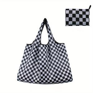 TEMU 대용량 경량 옥스포드 천 쇼핑백 - 깨지지 않는 사각형 접이식 핸드백, 체크무늬 프린트, 헤비듀티 휴대용 장바구니 (크리스마스, 맥주 축제, 졸업식용)