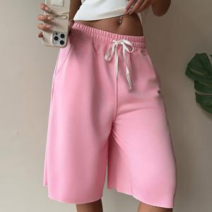 TEMU 여성용 신축성 핑크 캐주얼 반바지 - 드로스트링이 있는 탄성 허리 밴드, 가볍고 편안한 캐주얼 복장, 올 시즌 착용, 단색 디자인, 편안한 의류 | 편안한 핏 반바지 | 부드러운 질감의 원단|반바지