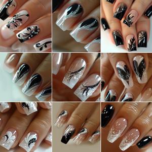 TEMU 216개 중국 스타일 화이트 글리터 클래식 3D 라인스톤 홀로우 폭스 테일 디자인 프레스온 네일 세트 (젤리 접착제 및 네일 파일 포함) 여성용