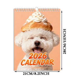 TEMU 2026년 유머러스 월간 벽걸이 달력, 집과 사무실 장식에 완벽, 사랑하는 사람들을 위한 최신 달력 선물, 재미있는 강아지와 빵 테마, 동물 음식 사진