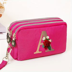 TEMU 패션 레터 프린트 솔리드 컬러 삼중 지퍼 여성 폰백 고품질 멀티포켓 지갑