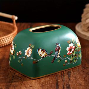 TEMU 1개 우아한 세라믹 티슈 박스 & 새 - 블러쉬 풀아웃 페이퍼 홀더, 홈, 오피스, 식탁용 - 장식용 화장지 디스펜서, 집들이 선물, 홈, 식탁, 오피스용 - 세라믹 꽃 & 새 티슈 디스펜서|화장지