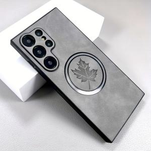 TEMU 휴대폰 케이스 - 삼성 S25, S24, S23, S22, S21 및 Note 20 Ultra Plus용으로 디자인된 인조 가죽 케이스는 Magsafe 무선 충전과 호환됩니다. 부드럽고 피부와 같은 느낌이며 빈티지 메이플 잎 디자인을 특징으로 합니다.|휴대폰케이스|S21케이스|S22케이스