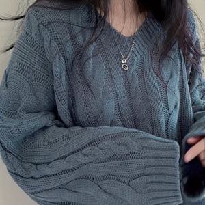 TEMU 일본식 한국식 우아한 V넥 숏롱 슬리브 스웨터 탑