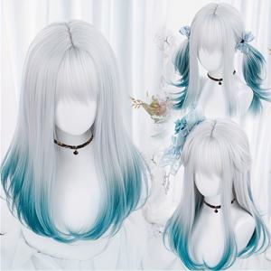 TEMU 여성을 위한 파란색과 흰색 그라데이션의 긴 물결 모양의 여성용 인조 가발, 데일리 헤어스타일에 완벽