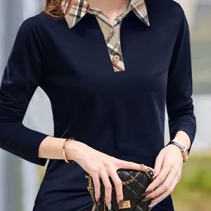 TEMU 우아하고 편안한 여성용 긴팔 비스코스 티셔츠, 크루넥, 레귤러 핏, 단색, 중간 정도 신축성 있는 원단, 비스코스 및 엘라스테인, 제곱미터당 180그램, 여성용 봄/가을 풀오버 티셔츠.